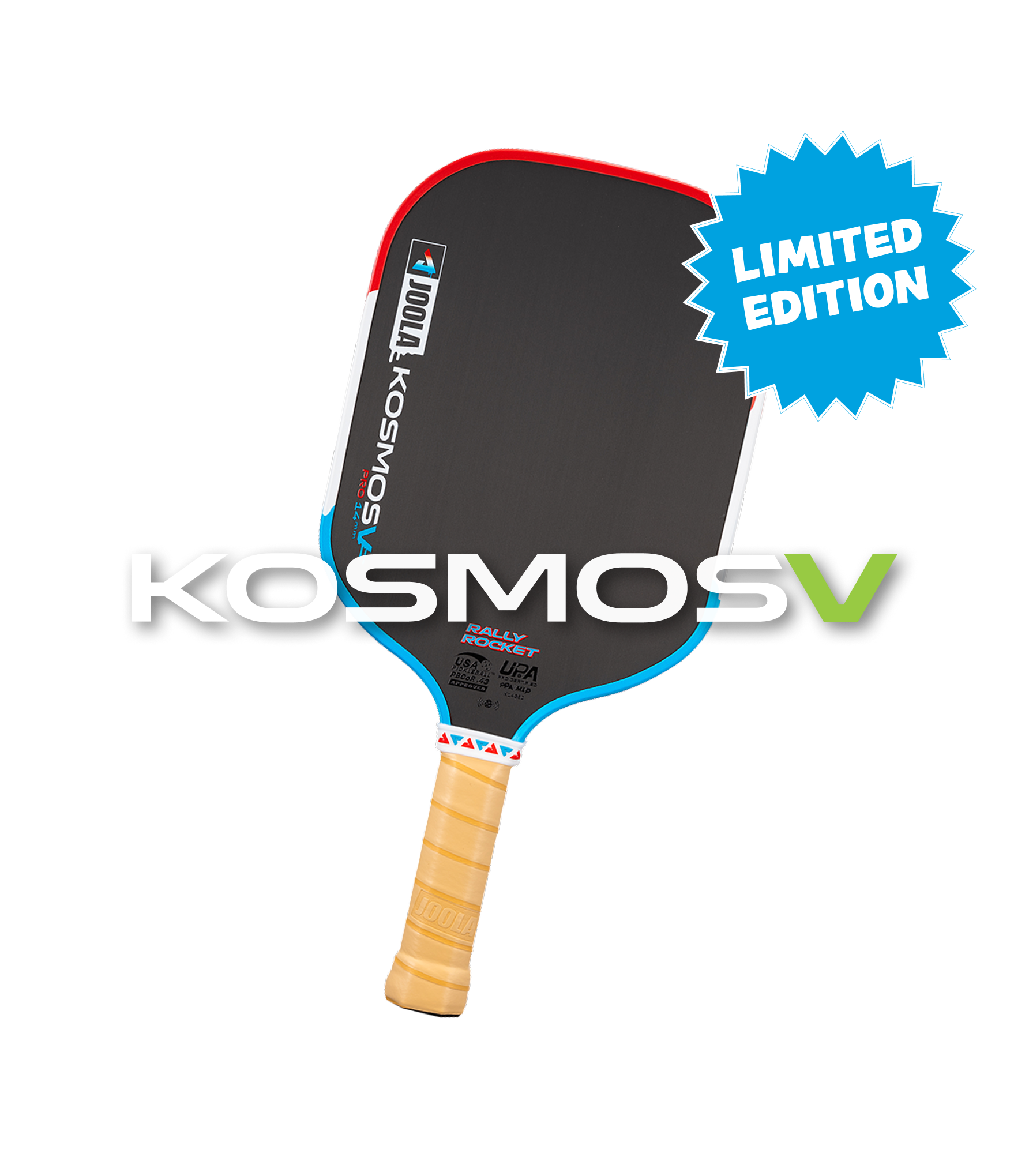 JOOLA Rally Rocket Pickleball paddle with 'Kosmos V' branding and 'Limited Edition' label on a white background