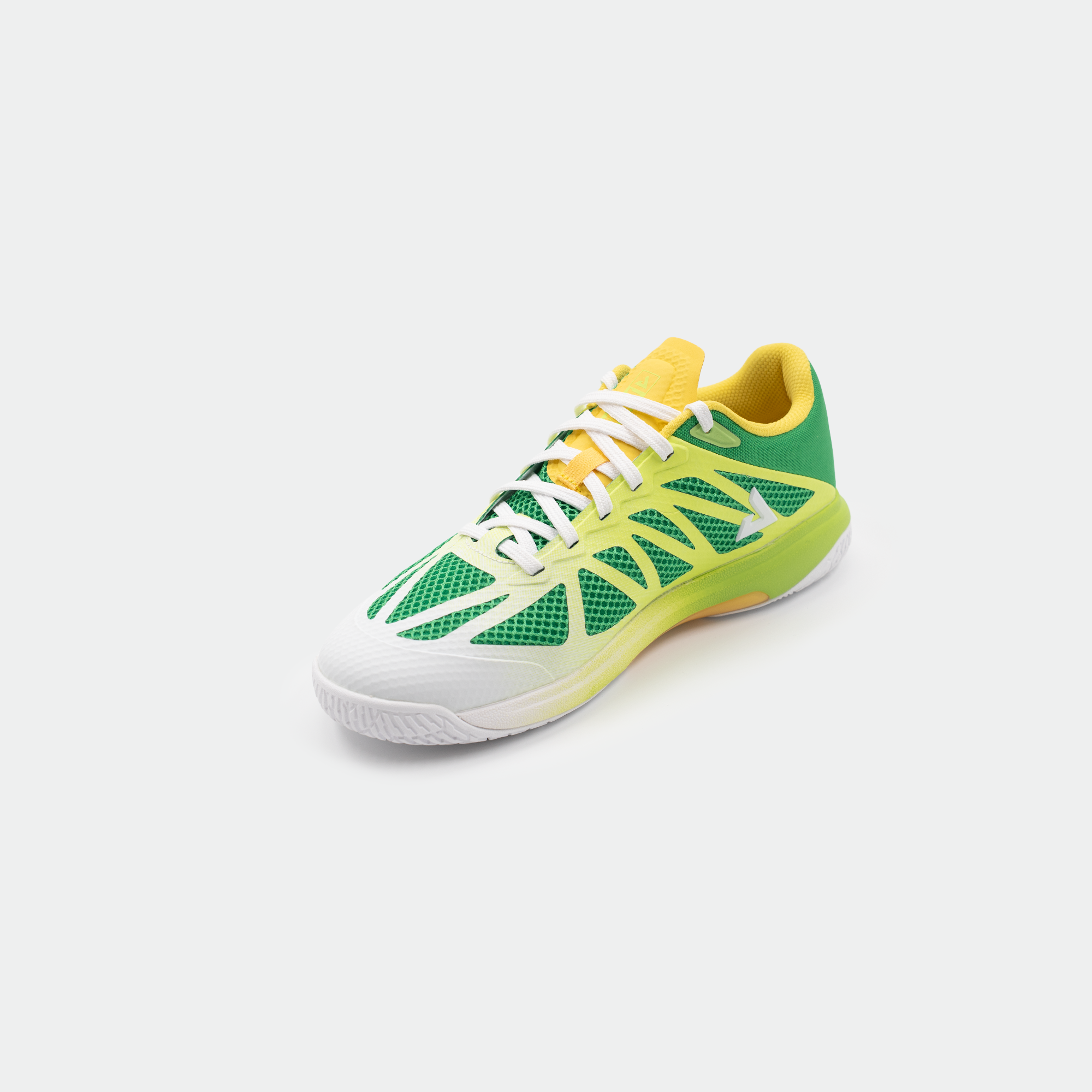 White background, product image of the JOOLA TT SM4SH table tennis, green, yellow and white colorway.