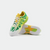 White background, product image of the JOOLA TT SM4SH table tennis, green, yellow and white colorway. Image shows the pair of shoes.