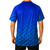 White background, image showing the back of a male model wearing a Hugo Calderano Monogram Crossover Raglan Short Sleeve shirt, azul colorway.