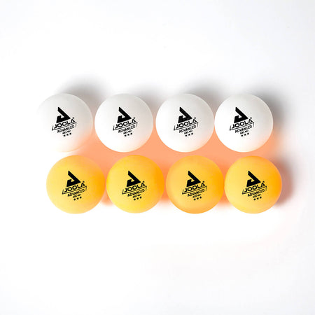 Product image of five orange and five white JOOLA Advanced Training table tennis balls. 