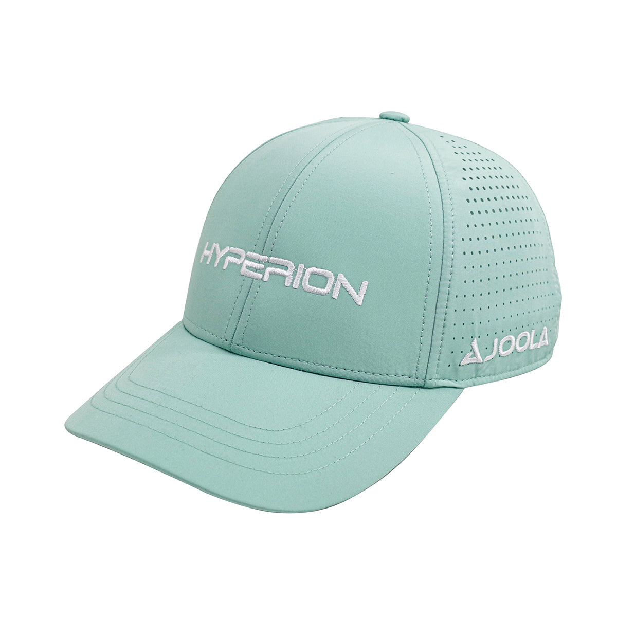 Product image of the side of the mint green JOOLA Hyperion Hat, showing off the Hyperion logo and horizontal JOOLA logo #Green