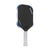 White background image, angled view of the JOOLA Dekel Bar Perseus Pickleball Paddle, gray handle and white and blue edge guard.