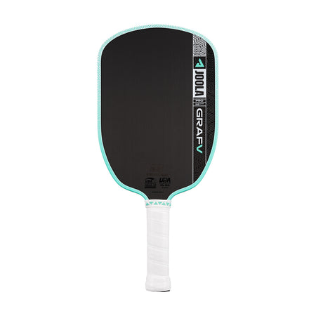 White background, product image of the Graf Pro V with a turquoise edge guard and a white handle.