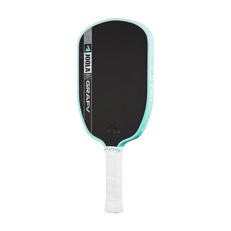 White background, product image of the Graf Pro V with a turquoise edge guard and a white handle.