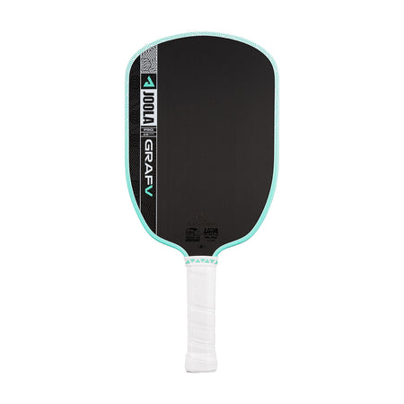 White background, product image of the Graf Pro V with a turquoise edge guard and a white handle.