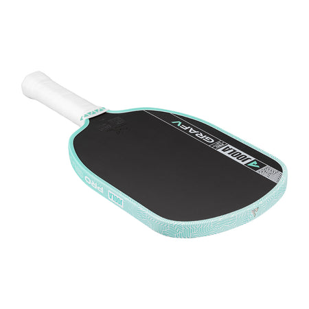 White background, product image of the Graf Pro V with a turquoise edge guard and a white handle.