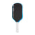 White background, image of the JOOLA Hyperion Pro V pickleball paddle, white handle, blue and white edge guard and black surface.