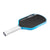 White background, image of the JOOLA Hyperion Pro V pickleball paddle, white handle, blue and white edge guard and black surface.