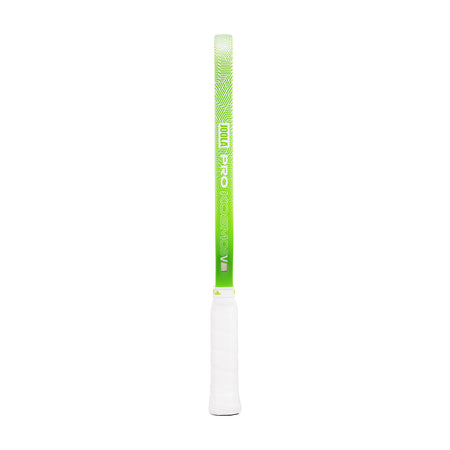 White background, product image of the JOOLA Kosmos Pro V pickleball paddle with a white handle and green edge guard.