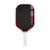 Pickleball paddle with black surface, red edges, and white handle on a white background