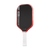 Pickleball paddle with black surface, red edges, and white handle on a white background