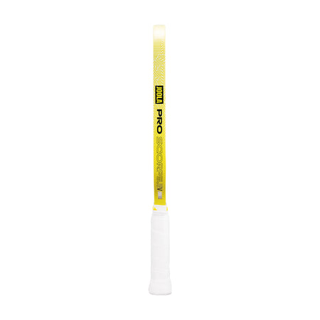 White background, product image showining the white handle and yellow and black edge guard on the JOOLA Scorpeus Pro V.