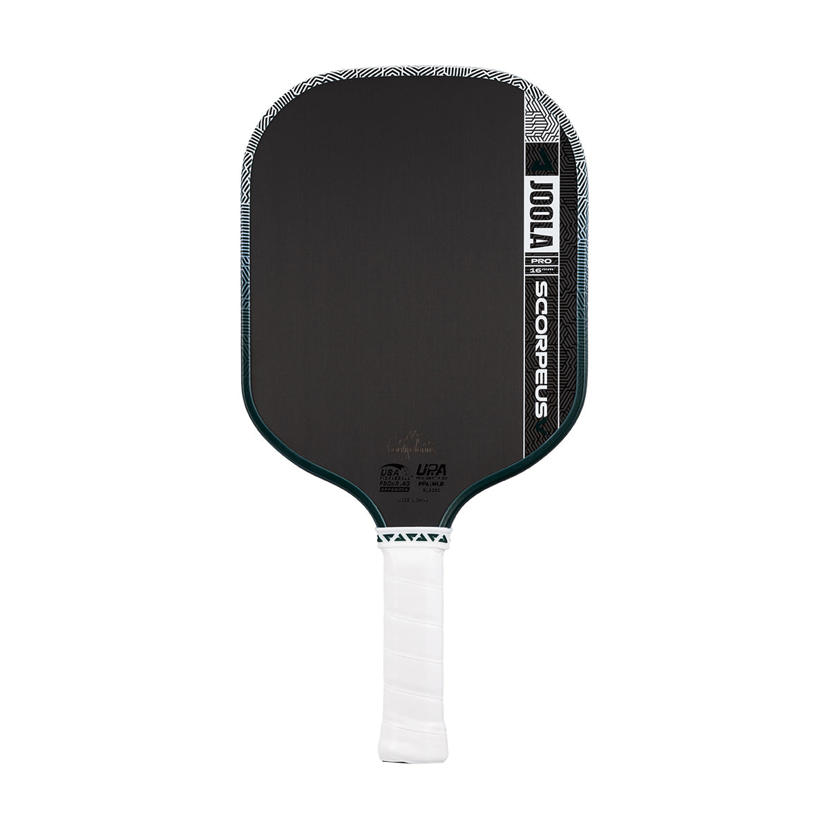 White background, product image of the JOOLA Scorpeus Pro V 16mm pickleball paddle.
