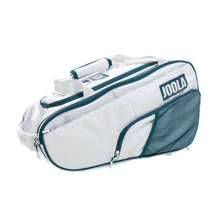 White background, image of a green and white JOOLA Tour Elite pickleball bag.