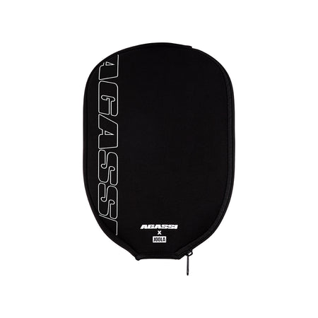 Black Agassi Neoprene pickleball paddle cover with Agassi branding on a white background.