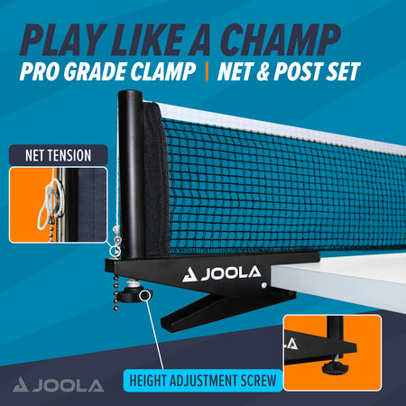 Colorful infographic showing the JOOLA inside table tennis net.