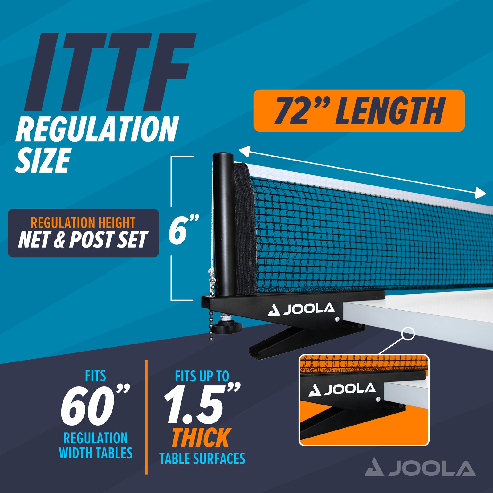 Colorful infographic showing the JOOLA inside table tennis net.