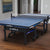 JOOLA table tennis table in a room with wooden flooring and a painting on the wall.
