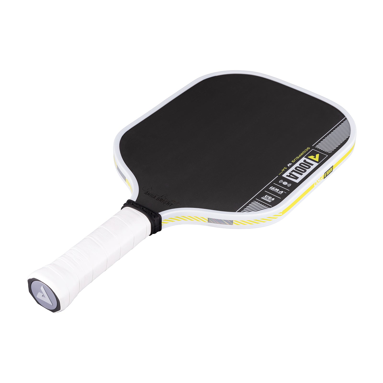 White background, product image of the JOOLA Anna Bright Scorpeus Pro IV Pickleball paddle. 14mm.