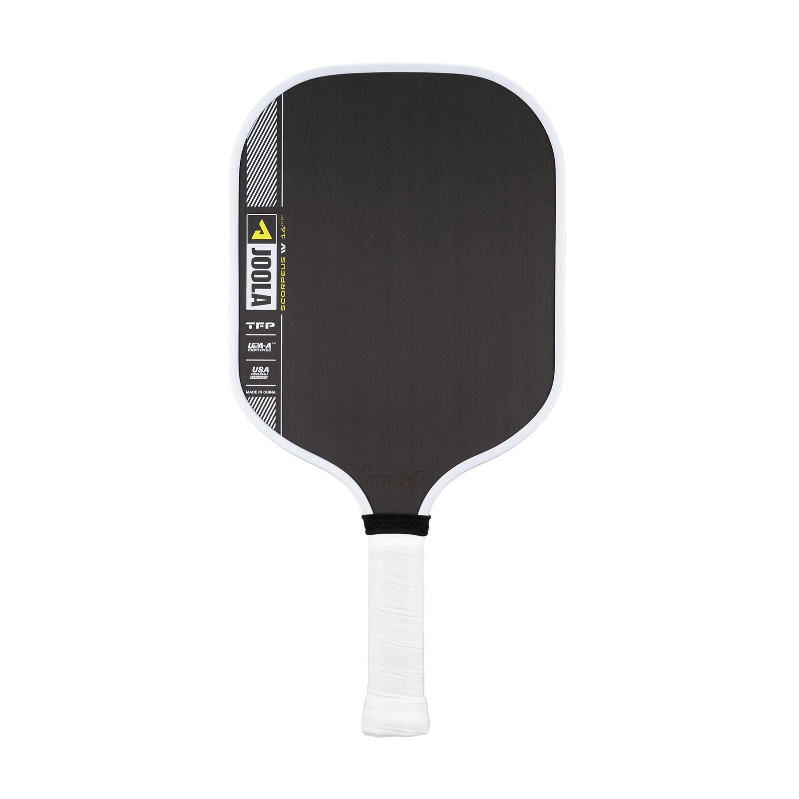 White background, product image of the JOOLA Anna Bright Scorpeus Pro IV Pickleball paddle. 14mm.