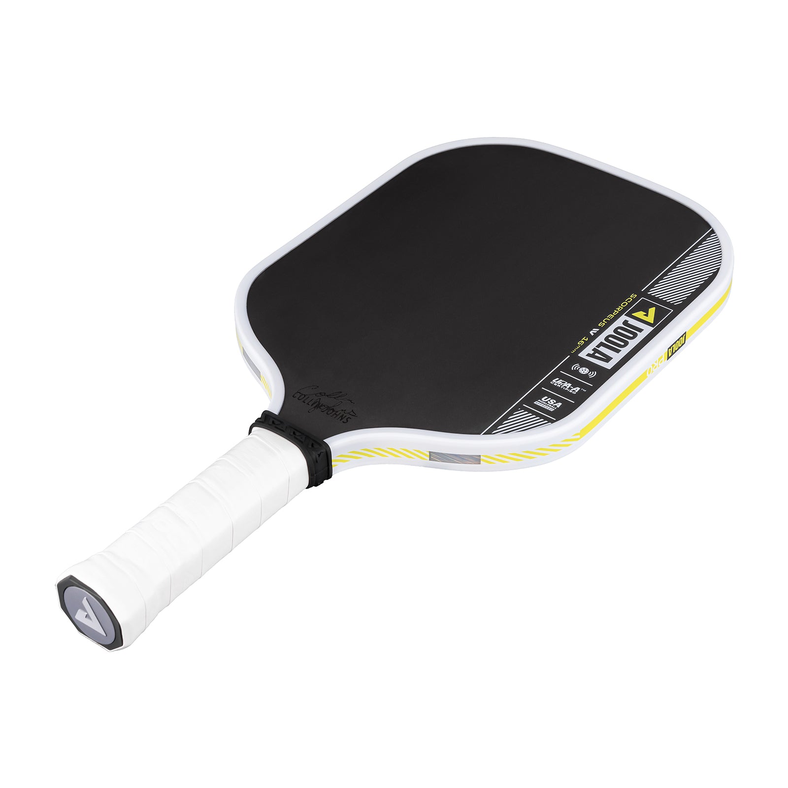 White background image, product image of the JOOLA Collin Johns Scorpeus Pro IV Pickleball Paddle. 16mm. 