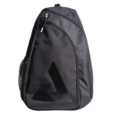 Black sling bag with a prominent JOOLA trinity logo on a white background