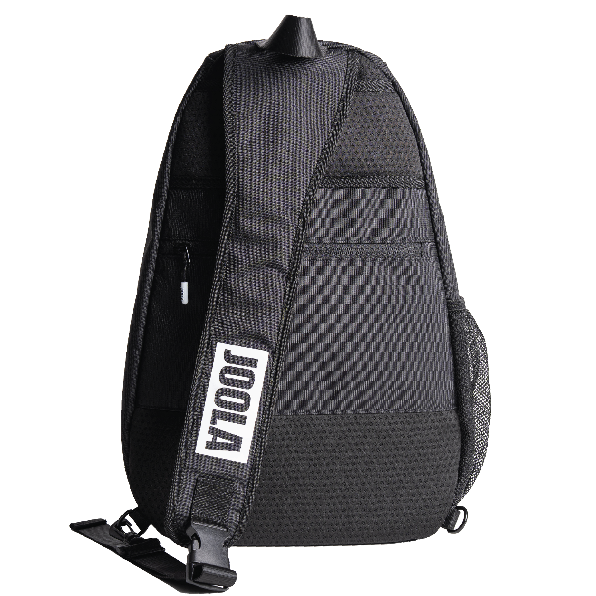 Black sling bag with 'JOOLA' branding on a white background.