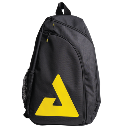 Black backpack with a yellow JOOLA Trinity logo on a white background