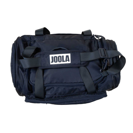 Navy blue duffel bag with 'JOOLA' logo on a white background.