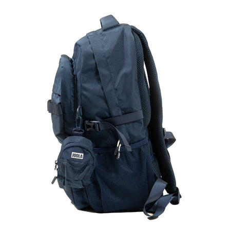 Navy blue JOOLA Utility backpack with multiple pockets and straps on a white background