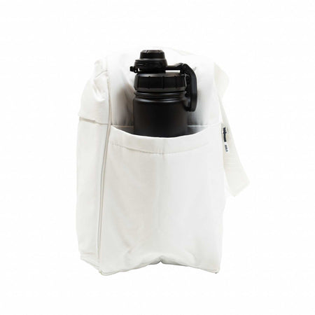 White background, close up of the side pocket with JOOLA water bottle included.