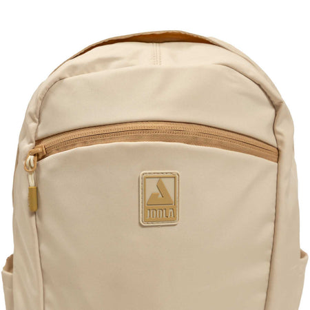 Beige backpack with a visible JOOLA brand logo on a white background