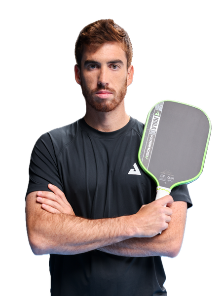 Vector image of Federico Staksrud holding his JOOLA Kosmos Pro V pickleball paddle.