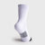 A single white JOOLA crew sock shown from the side on a light gray background, featuring a ribbed cuff, a black-and-white striped heel section, and a black toe cap.