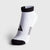 A single JOOLA white low-cut athletic sock with black accents on the toe, heel, and ribbed ankle cuff, featuring a black geometric logo on the side, set against a light gray background.