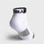 A single white ankle-length athletic sock with black trim, featuring the brand name 'JOOLA' in black on the cuff and a black striped compression zone on the heel, shown against a light gray background.