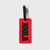 Red JOOLA Luggage tag with 'JOOLA' branding on a white background