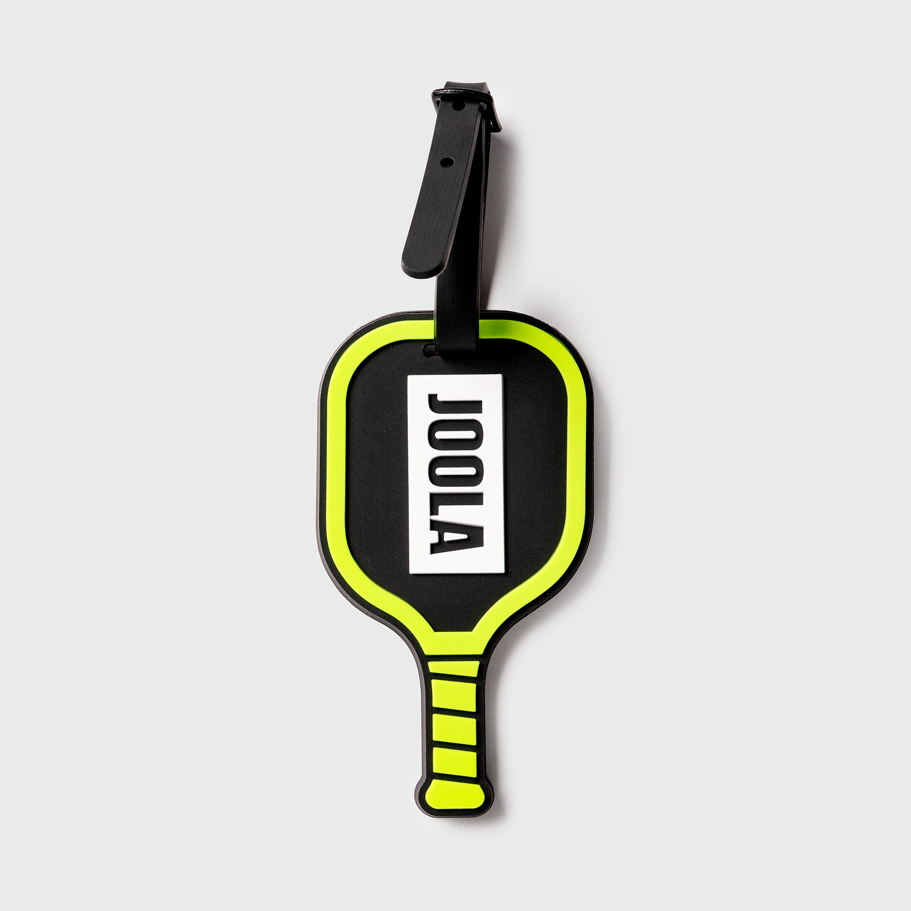 Green and black JOOLA Paddle shapped luggage tage.