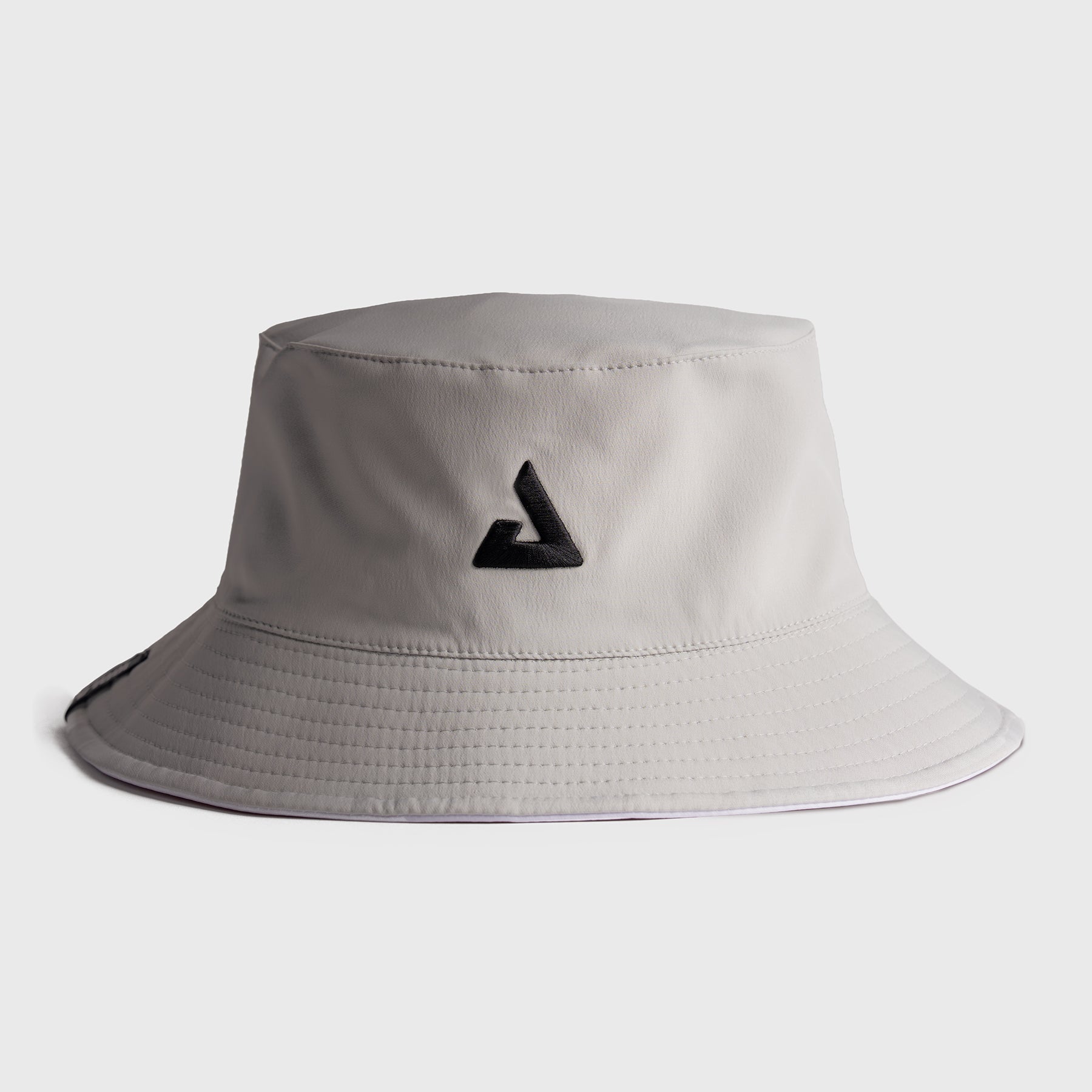 Gray JOOLA Bucket hat with a black trinity logo on a gray background.