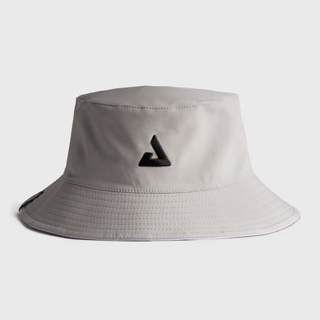 Gray JOOLA Bucket hat with a black trinity logo on a gray background.