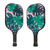 White Background Image: Front (Left) and Back (Right) sides of the JOOLA Journey Monstera Pickleball Paddle. Design has base of pink with a pattern of monstera leaves in various greens. Front has Simone Jardim's autograph in teal. #Monstera Leaves