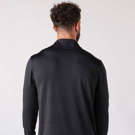 Image showing the back of a male model wearing a JOOLA Men's Quarter Zip, Black.