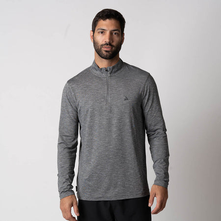 Image of a male model wearing a JOOLA Men's Quarter Zip, Charcoal Heather.