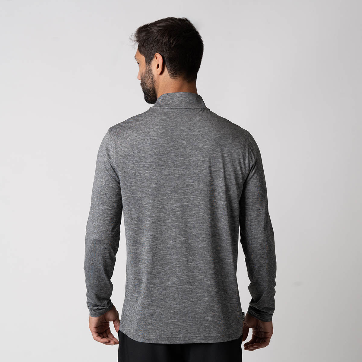 Image showing the back of a men's JOOLA Quarter Zip, Charcoal Heather.