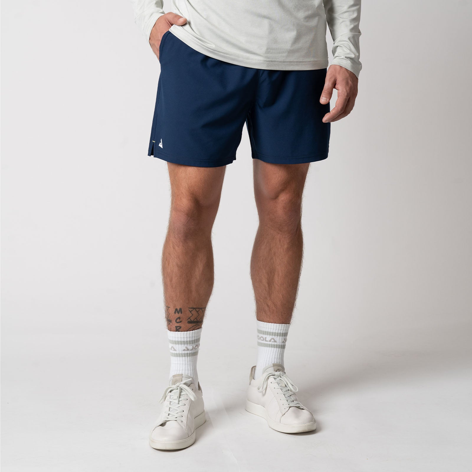 Image of a male model wearing a pair of JOOLA Men's Woven Shorts, Navy.