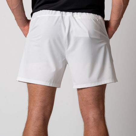 Image showing the back of a pair of JOOLA Men's Woven Shorts, White.