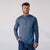 White background image, a model wearing the JOOLA Men's Quarter Zip. Navy.