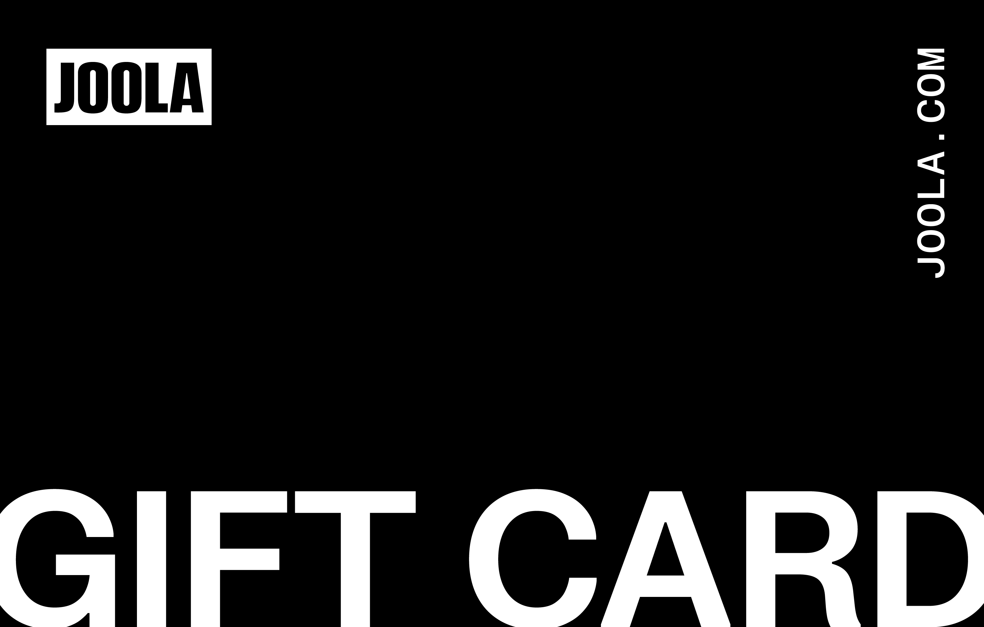 Black background with white text displaying 'JOOLA' and 'GIFT CARD' along with a website URL.