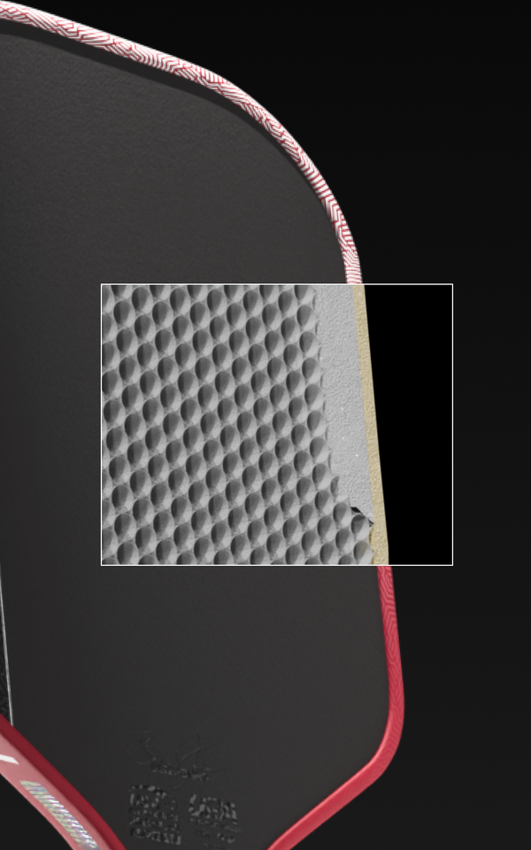 Close up of the Honeycomb core inside a JOOLA Perseus Pro V.